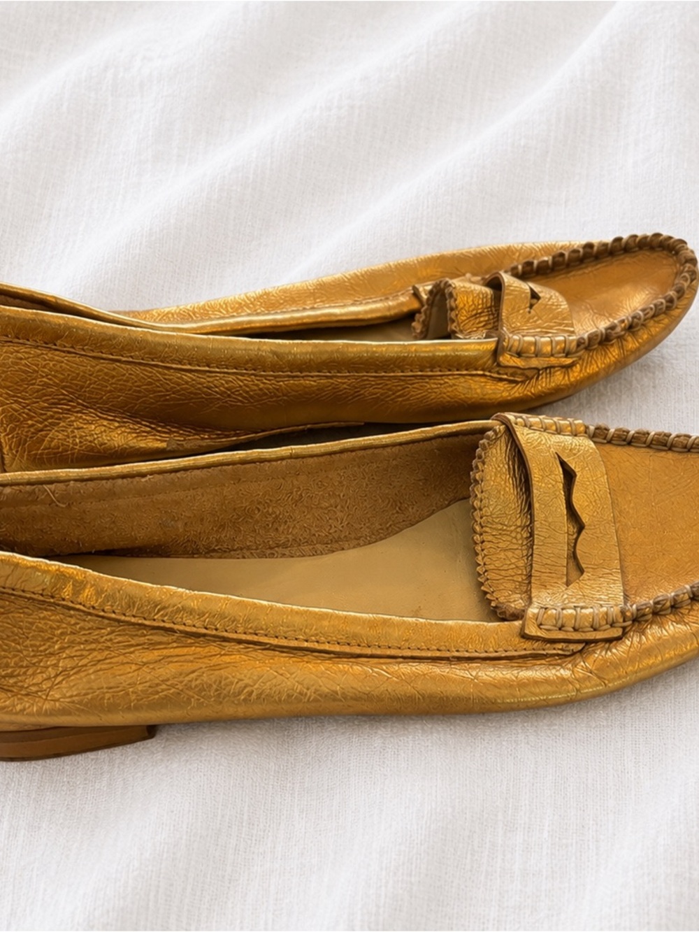 Paola Ferri Italy Gold Metallic Leather Penny Loafers Women’s EU 37 US 6.5–7 - Picture 4 of 5